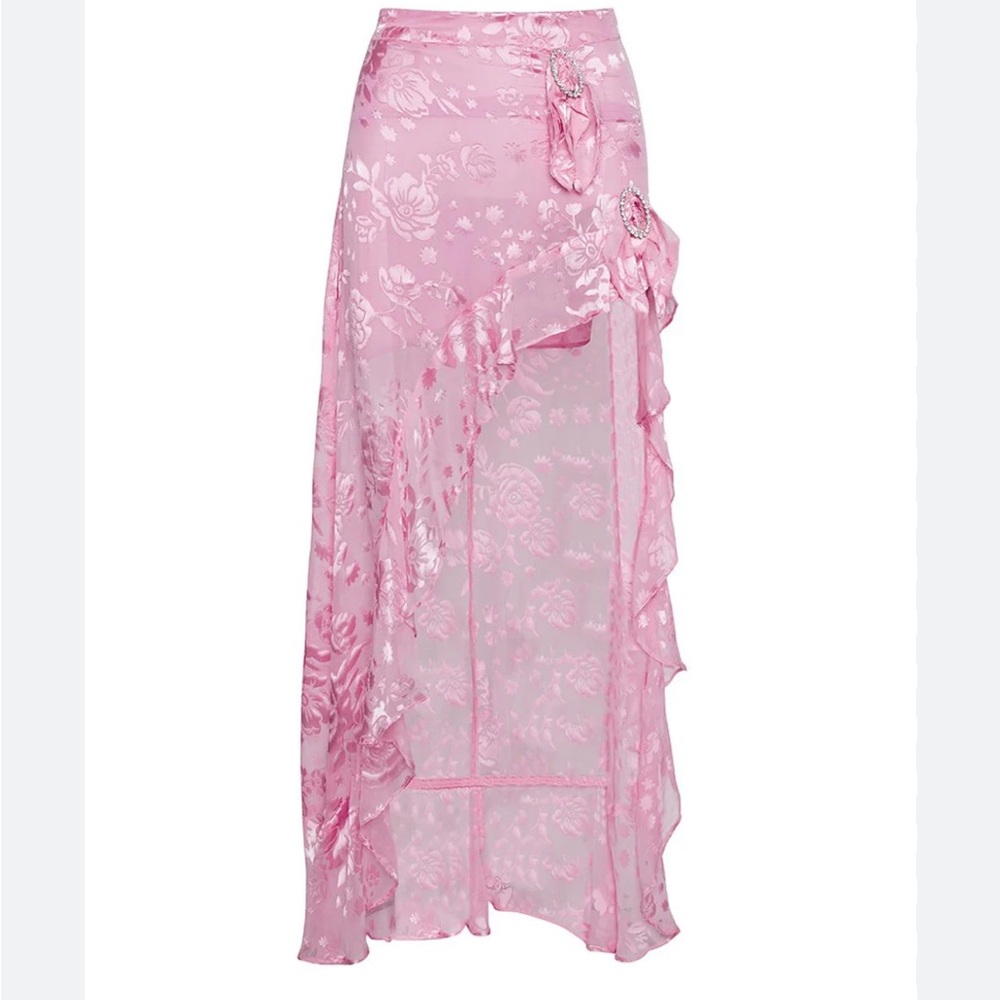 For Love & Lemons Pink Floral High-Low Ruffle Skirt